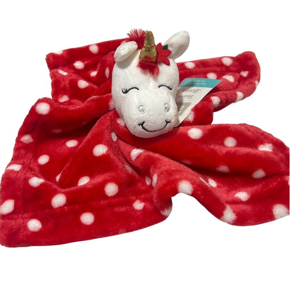 Hudson Baby Red Polka Dot Unicorn Christmas Security Blanket Lovey NWT 14"
